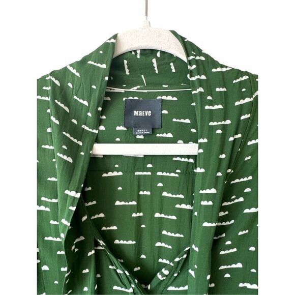 Maeve Women's Button Front Tie Collar 3/4 Sleeve Swing Tunic Blouse Green Small - Picture 3 of 9